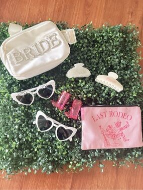 White Bride Pearl Belt Bag with Pink 'Last Rodeo' Pouch Set